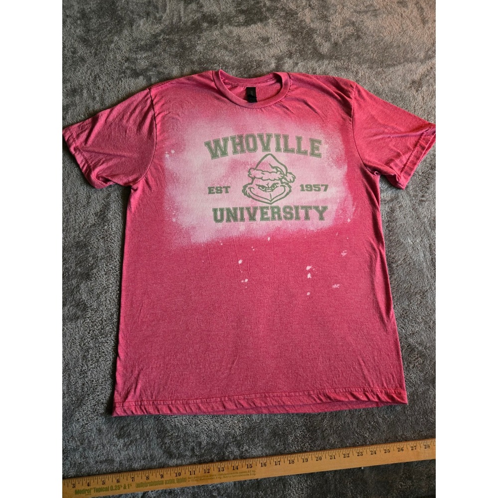 Gildan Whoville University T-Shirt Unisex Large Red Excellent Bleached Grinch